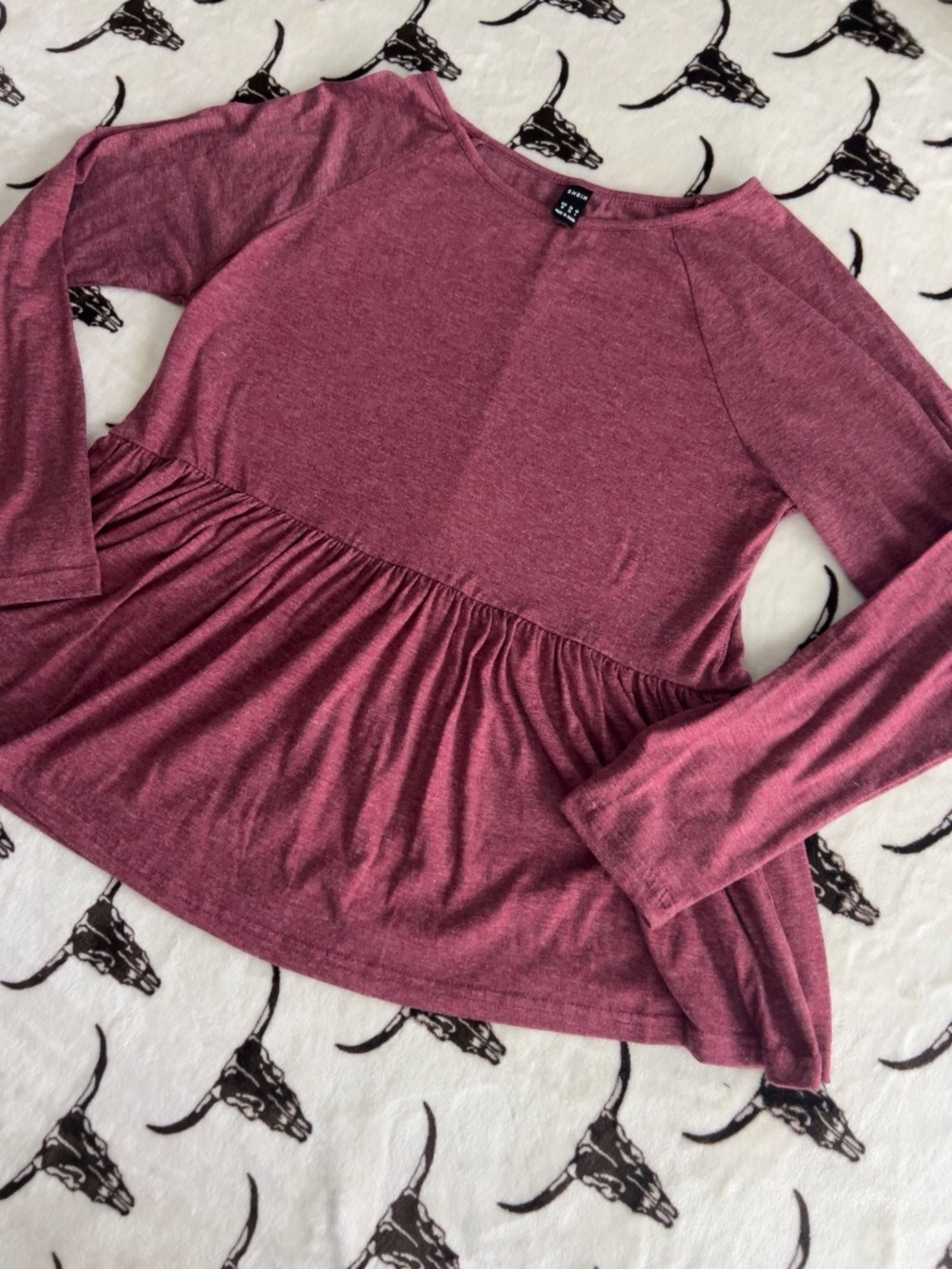 SHEIN Burgundy Peplum Button Back Long Sleeve Top Size Medium